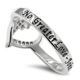 Fluid Heart Silver Ring, "NO GREATER LOVE - JOHN 15:13"