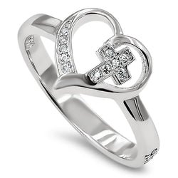 Fluid Heart Silver Ring, "ALL THINGS THROUGH CHRIST MY STRENGTH - PHIL. 4:13"-Wholesale