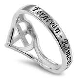 Heart Sheild Cross Silver Ring, "FORGIVEN - ROMANS 4:7"