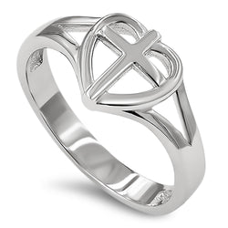 Heart Sheild Cross Silver Ring, "FEAR THOU NOT - ISA. 41:10"