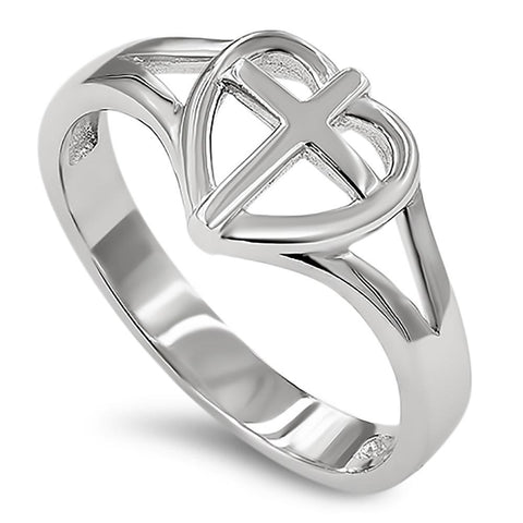 Heart Sheild Cross Silver Ring, "FEAR THOU NOT - ISA. 41:10"-Wholesale