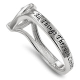 Heart Sheild CZ Cross Silver Ring, "ALL THINGS THROUGH CHRIST MY STRENGTH - PHIL. 4:13"-Wholesale