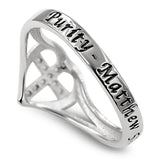 Heart Sheild CZ Cross Silver Ring, "PURITY - MATTHEW 5:8"-Wholesale