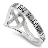 Heart Sheild CZ Cross Silver Ring, "GOD IS LOVE - 1 JOHN 4:16"