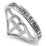 Heart Sheild CZ Cross Silver Ring, "SERENITY - ROMANS 8:28"-Wholesale