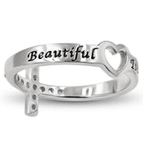 Sidway Hollow Heart Silver Ring, "BEAUTIFUL ISAIAH 61:3"-Wholesale