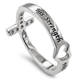 Sidway Hollow Heart Silver Ring, "HIS STRENGTH PHILIPPIANS 4:13"
