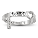 Sidway Hollow Heart Silver Ring, "SERENITY ROMANS 8:28"