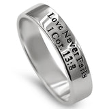 BAND Silver Ring, "LOVE NEVER FAILS "-Wholesale