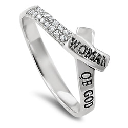 CZ Ribbon Silver Ring, "WOMAN OF GOD PROVERBS 31"-Wholesale