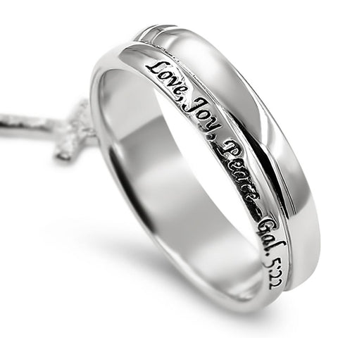 CZ Dangling Crosss Silver Ring, "LOVE"