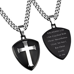 Black R2 Shield Cross Necklace, "Crucified"