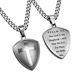 Silver R2 Shield Cross, "Psalm 23"