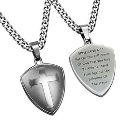 Silver R2 Shield Cross, "ARMOR OF GOD"