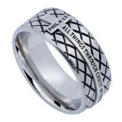 Silver Diamond Back Cross Ring, "Christ My Strength"