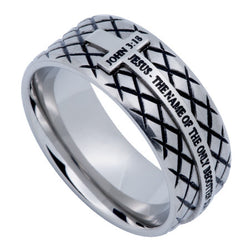 Silver Diamond Back Cross Ring, "John 3:16"