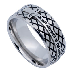 Silver Diamond Back Cross Ring, "Not Ashamed"