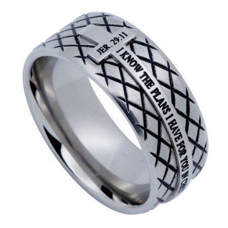 Silver Diamond Back Cross Ring, "I know"