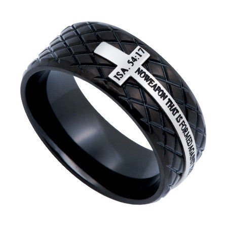 Black Diamond Back Cross Ring, "No Weapon"