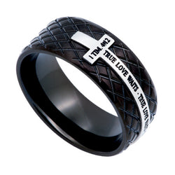 Black Diamond Back Cross Ring, "True Love Waits"