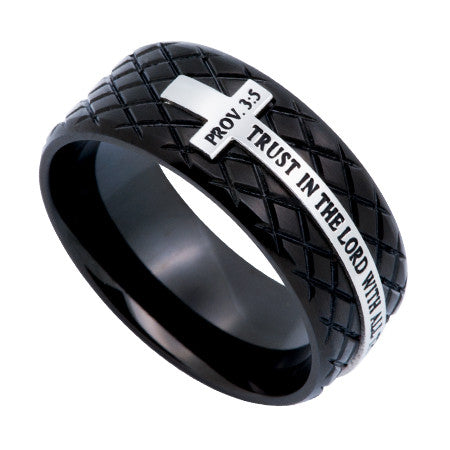 Black Diamond Back Cross Ring, "Trust"