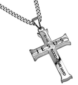 Men's Iron Cross, "By His Blood" Romans 5:9