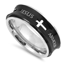 Spinner Black Cross Ring, ”ARMOUR OF GOD“