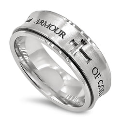 Spinner Silver Color Cross Ring, "ARMOUR OF GOD"