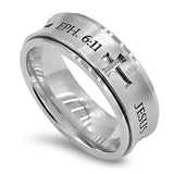 Spinner Silver Color Cross Ring, "ARMOUR OF GOD"