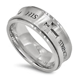 Spinner Silver Color Cross Ring, ”HIS STRENGTH“