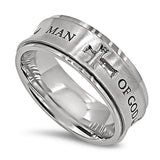 Spinner Silver Color Cross Ring, ”MAN OF GOD“