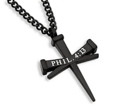 Third Hour Cross Black Necklace, "CHRIST MY STRENGTH"